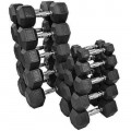RUBBER HEX DUMBBELL SET - 5-50LBS
